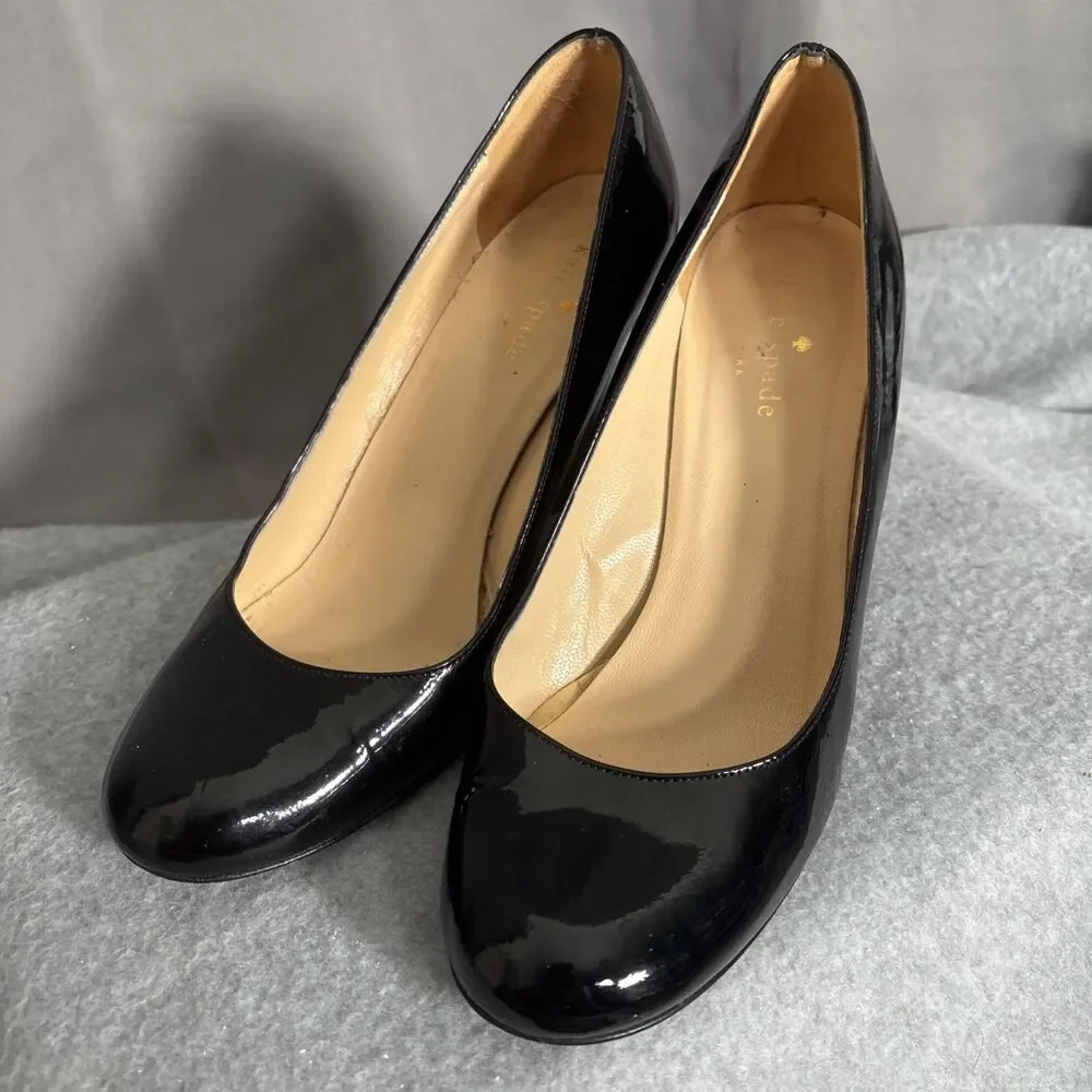 Kate Spade Platform Wedge Heels Black Size 7B Made In Italy Patent Leather